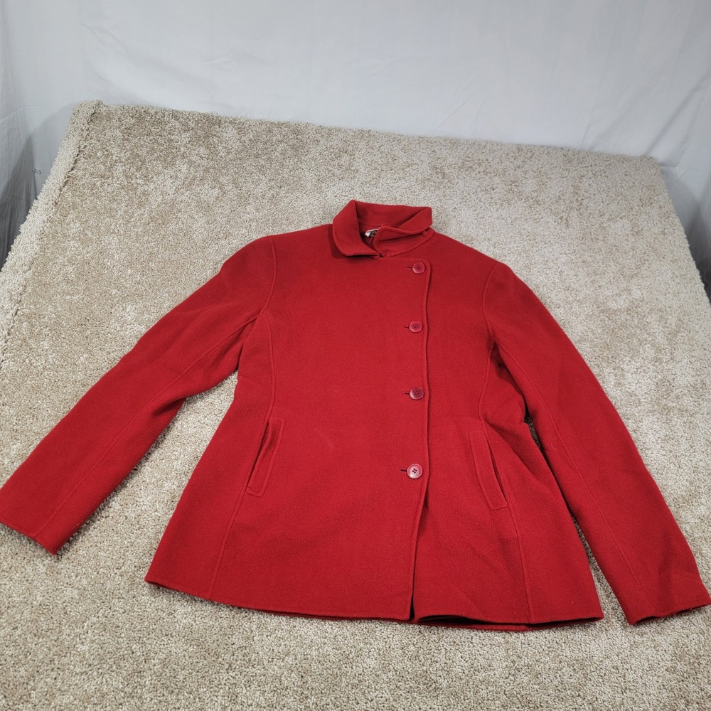 Jones New York Women's Red Wool Blend Button Front Coat Jacket Size 10